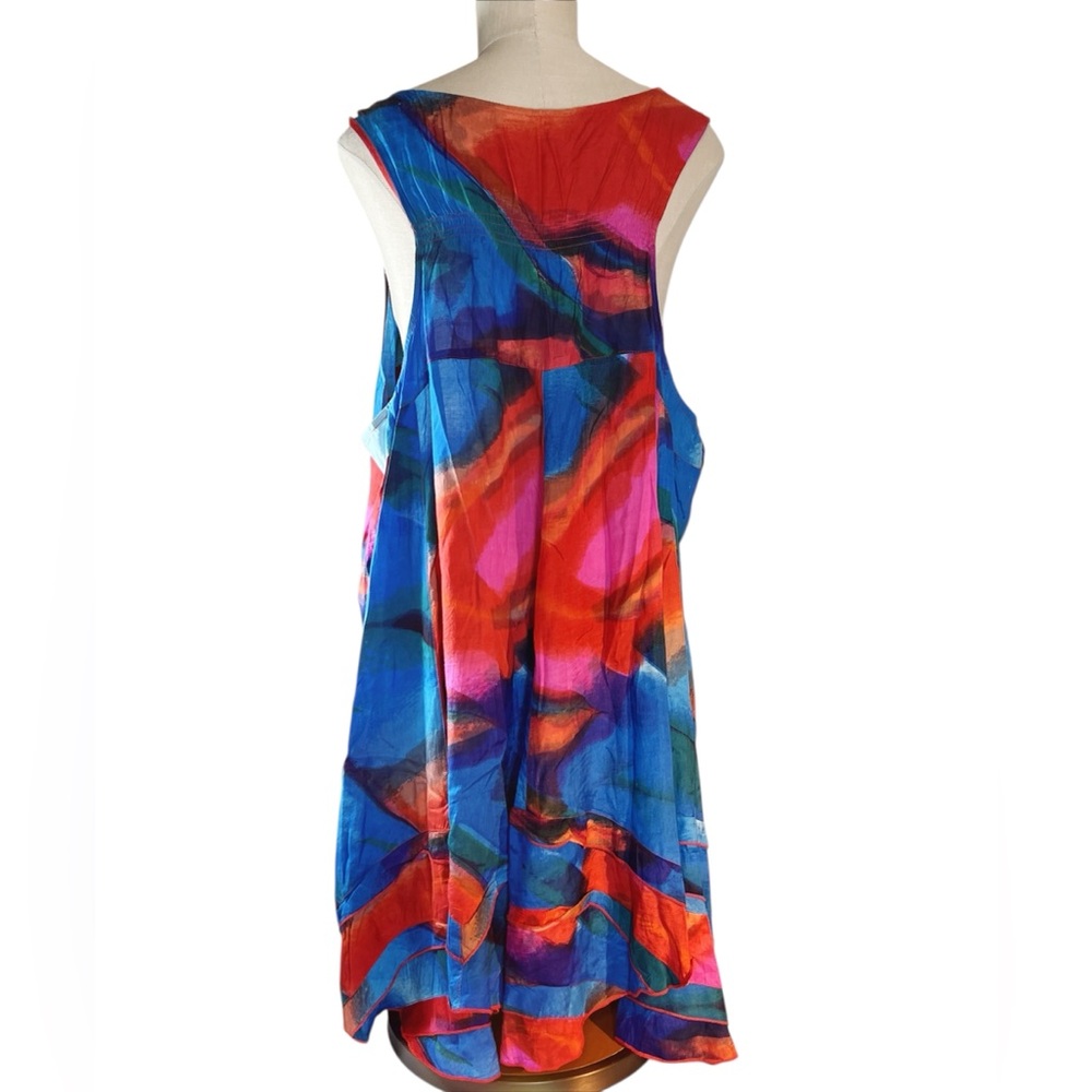 Denim 24/7 Multicolor Swim Coverup Beaded V-Neck Flowing Silhouette Sz 32W EUC - Picture 3 of 7